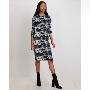 The Kit‎ Midi Tee Dress in Black Ink Small Cotton Spandex Artsy Abstract